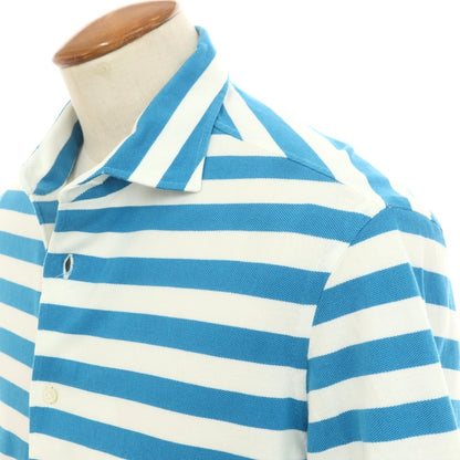 [Used] Luigi Borrelli Pique Cotton Striped Short Sleeve Shirt Polo Shirt Blue x White [M] [Condition Rank B] [Men&