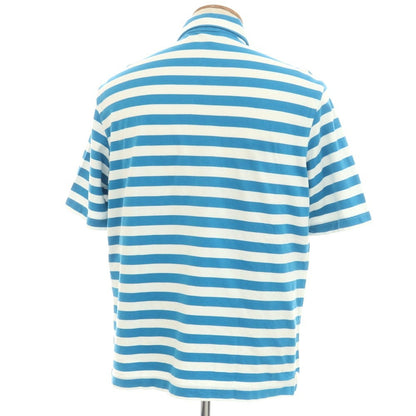 [Used] Luigi Borrelli Pique Cotton Striped Short Sleeve Shirt Polo Shirt Blue x White [M] [Condition Rank B] [Men&
