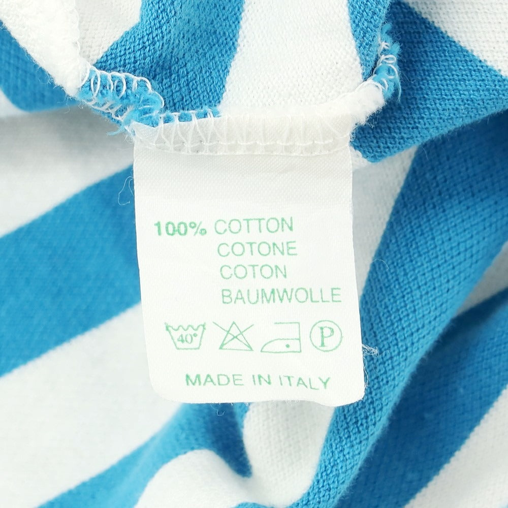 [Used] Luigi Borrelli Pique Cotton Striped Short Sleeve Shirt Polo Shirt Blue x White [M] [Condition Rank B] [Men&