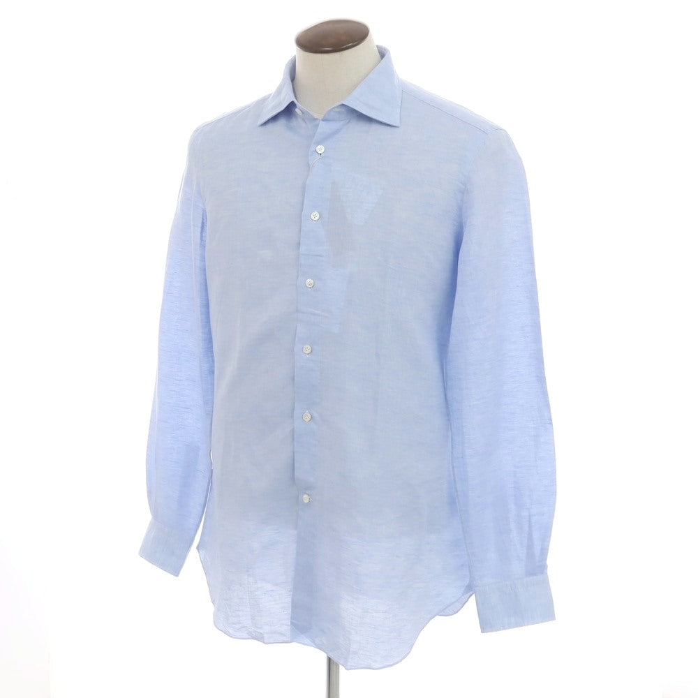 【中古】【未使用】ヴィンツェンツォ ディ ルジエッロ Vincenzo di Ruggiero コットンリネン セミワイドカラー ドレスシャツ ライトブルー【 42 】【 状態ランクS 】【 メンズ 】