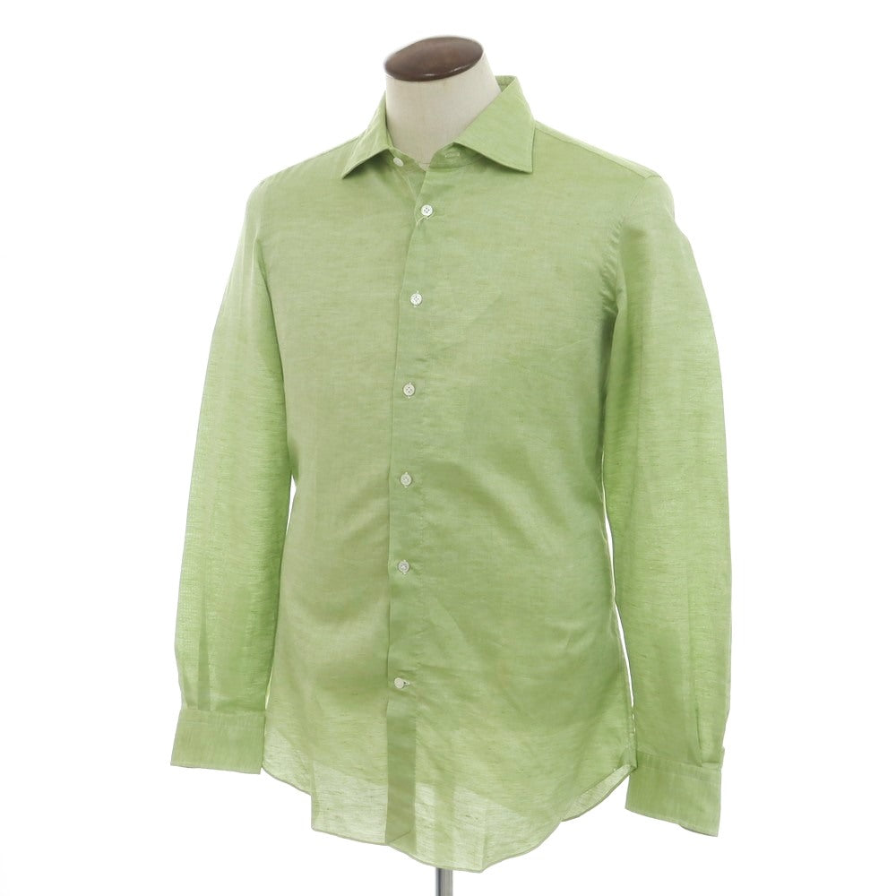 【中古】【未使用】ヴィンツェンツォ ディ ルジエッロ Vincenzo di Ruggiero リネンコットン ワイドカラー ドレスシャツ ライトグリーンxライトグレー【 42 】【 状態ランクS 】【 メンズ 】