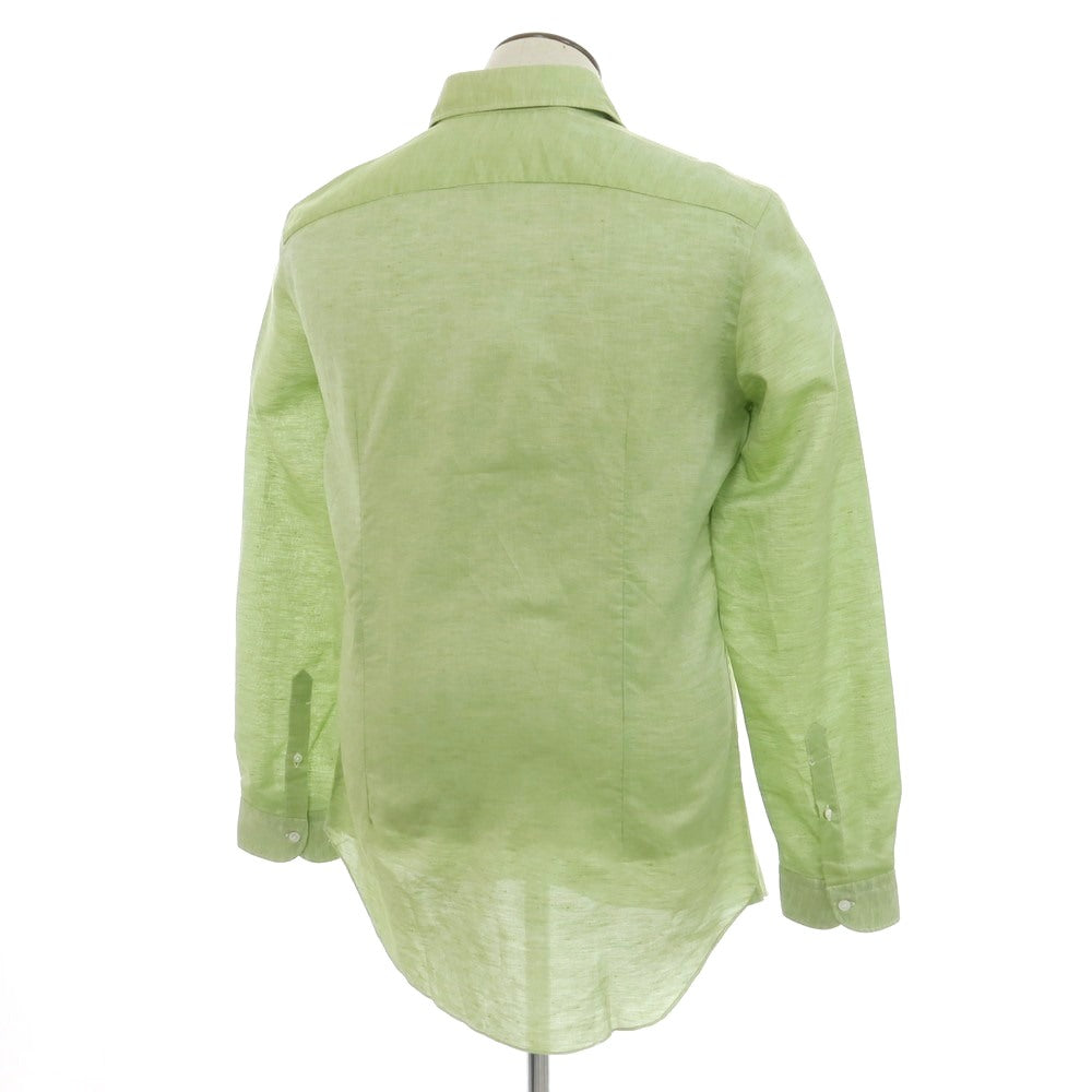 【中古】【未使用】ヴィンツェンツォ ディ ルジエッロ Vincenzo di Ruggiero リネンコットン ワイドカラー ドレスシャツ ライトグリーンxライトグレー【 42 】【 状態ランクS 】【 メンズ 】