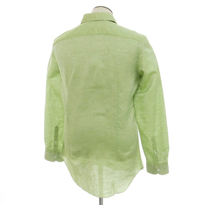 【中古】【未使用】ヴィンツェンツォ ディ ルジエッロ Vincenzo di Ruggiero リネンコットン ワイドカラー ドレスシャツ ライトグリーンxライトグレー【 42 】【 状態ランクS 】【 メンズ 】