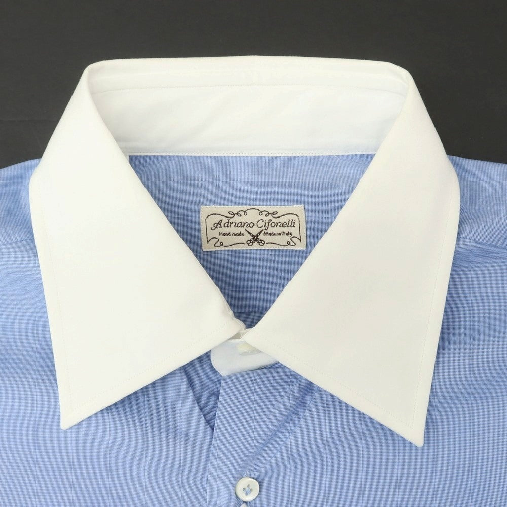 [Used] Adriano Cifonelli Cotton Regular Collar Cleric Dress Shirt Blue x White [41] [Condition Rank B] [Men&