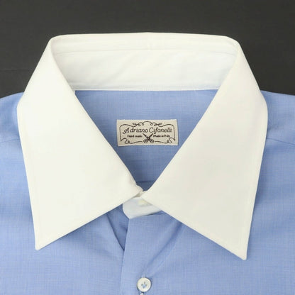 [Used] Adriano Cifonelli Cotton Regular Collar Cleric Dress Shirt Blue x White [41] [Condition Rank B] [Men&