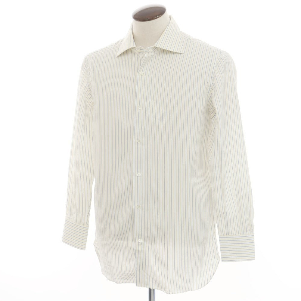 【中古】ジャン パオロ GIAM PAOLO コットン ストライプ ワイドカラー ドレスシャツ ホワイトxイエロー【 42 】【 状態ランクC 】【 メンズ 】