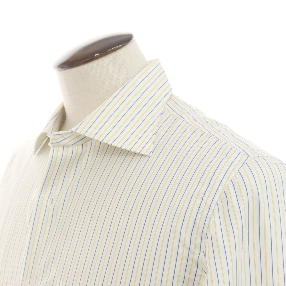 【中古】ジャン パオロ GIAM PAOLO コットン ストライプ ワイドカラー ドレスシャツ ホワイトxイエロー【 42 】【 状態ランクC 】【 メンズ 】