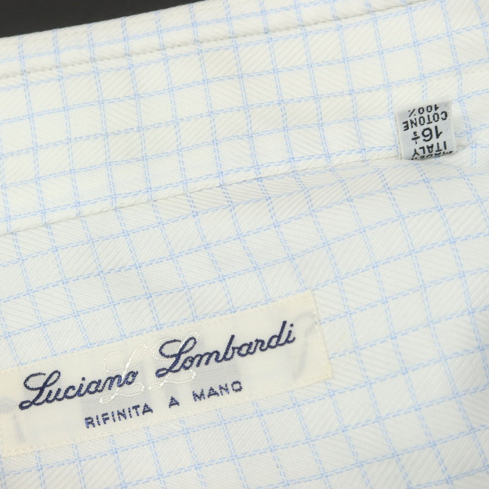 [Used] Luciano Lombardi Cotton Check Semi-Wide Collar Dress Shirt White x Light Blue [42] [Condition Rank C] [Men&