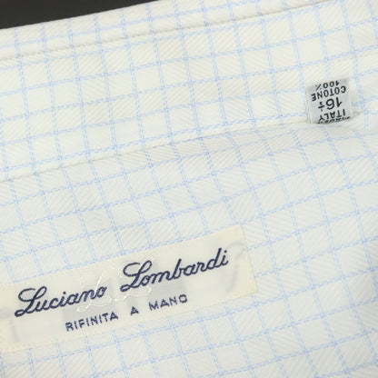 [Used] Luciano Lombardi Cotton Check Semi-Wide Collar Dress Shirt White x Light Blue [42] [Condition Rank C] [Men&