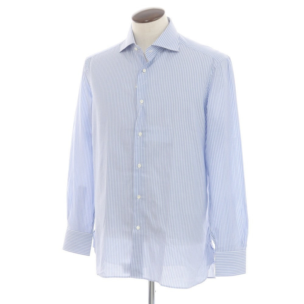 【中古】フランコミヌッチ franco minucci コットン ストライプ ワイドカラー ドレスシャツ ブルーxホワイト【 43 】【 状態ランクA 】【 メンズ 】