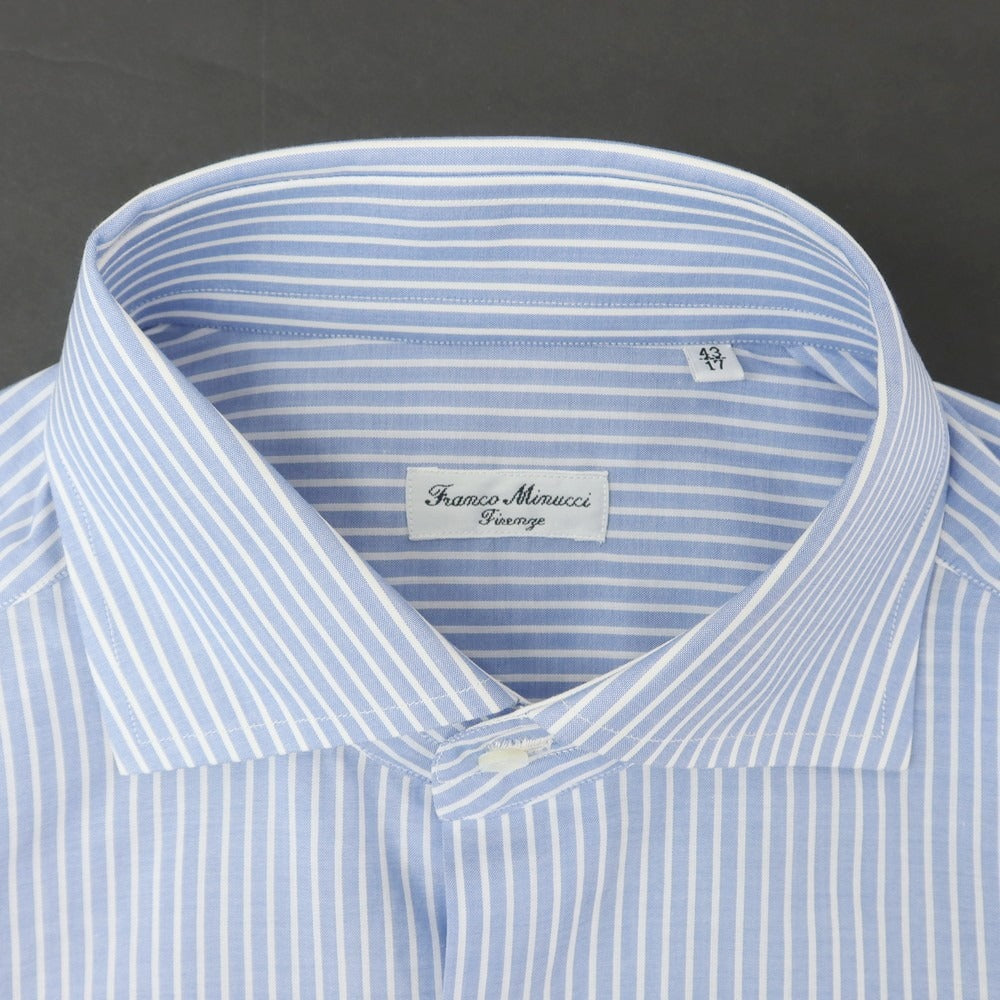 [Used] Franco Minucci Cotton Striped Wide Collar Dress Shirt Blue x White [43] [Condition Rank A] [Men&
