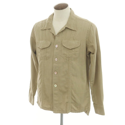 [Used] [Unused] eleventy Cotton Linen Open Collar Casual Shirt Khaki Beige [42] [Condition Rank S] [Men&