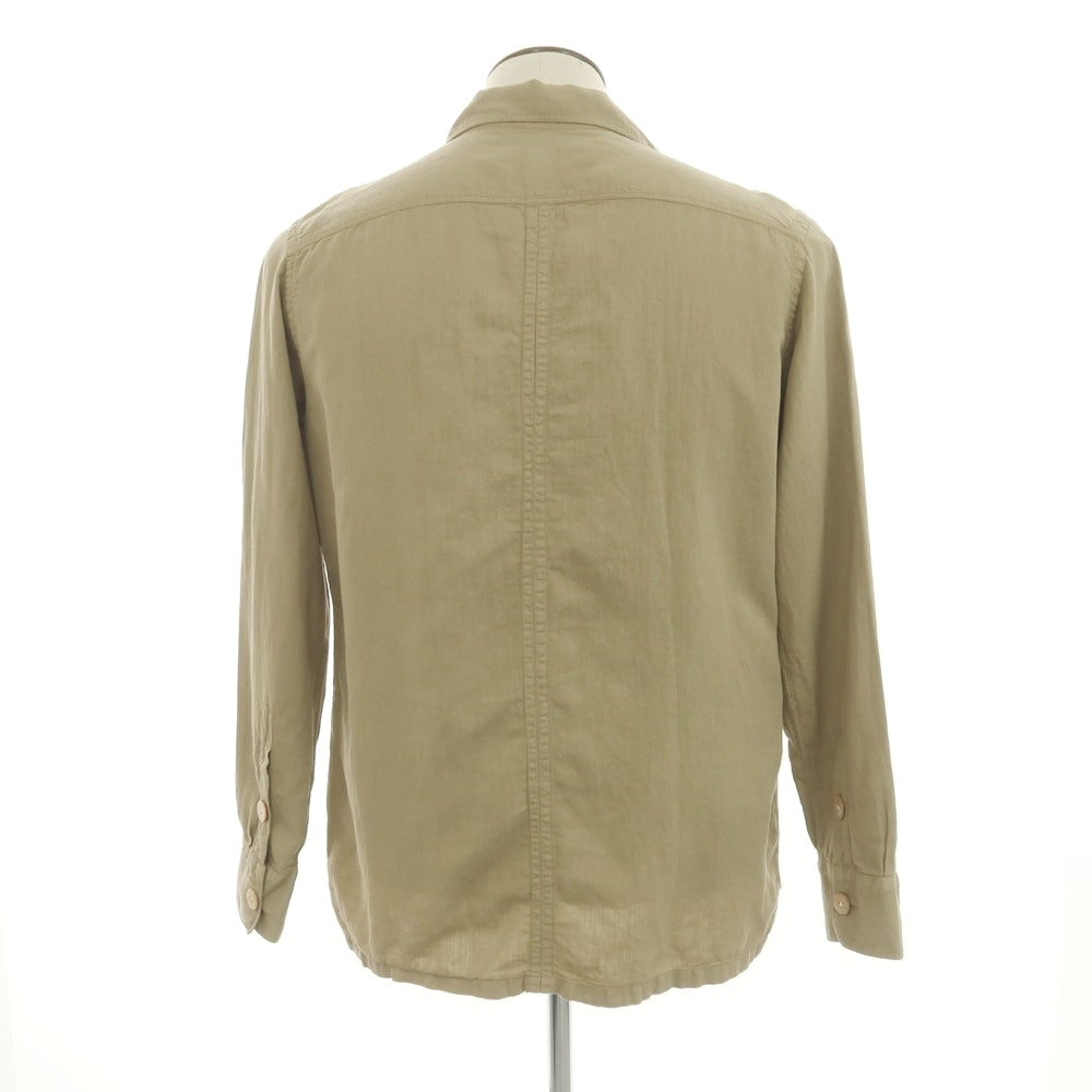 [Used] [Unused] eleventy Cotton Linen Open Collar Casual Shirt Khaki Beige [42] [Condition Rank S] [Men&
