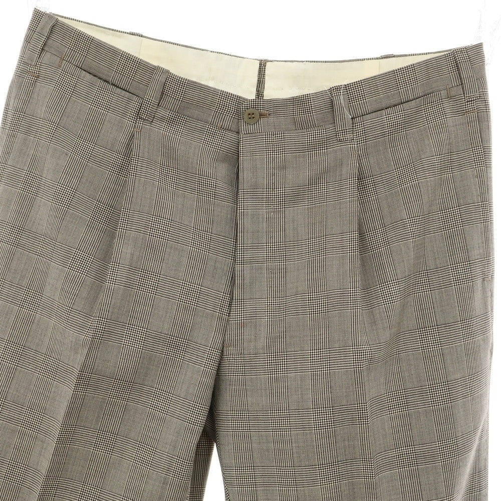 [Used] ANTICOPANTALONE Wool Glen Check Dress Slacks Pants Ivory x Dark Brown [52] [Condition Rank A] [Men&