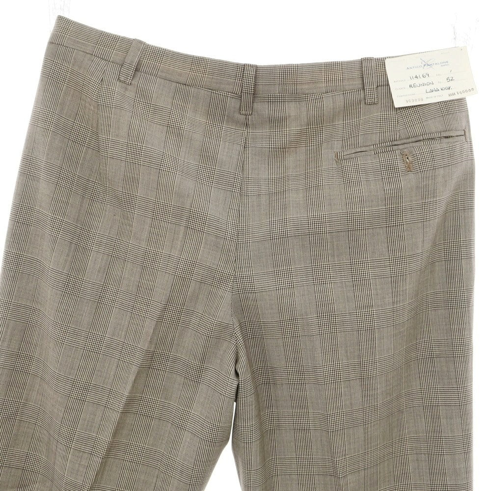 [Used] ANTICOPANTALONE Wool Glen Check Dress Slacks Pants Ivory x Dark Brown [52] [Condition Rank A] [Men&