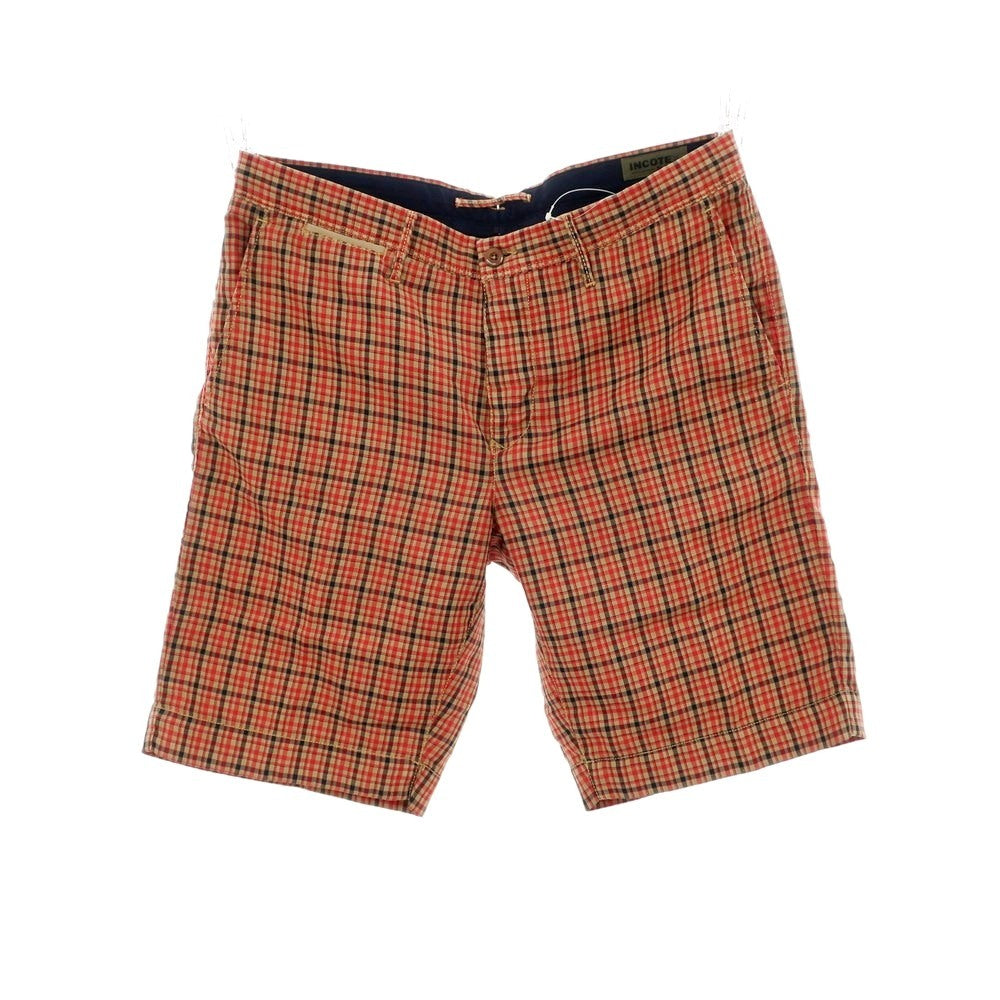 【中古】インコテックス スラックス INCOTEX SLACKS リネンコットン チェック ショートパンツ レッドxベージュ【 35 】【 状態ランクB 】【 メンズ 】[DPD]
