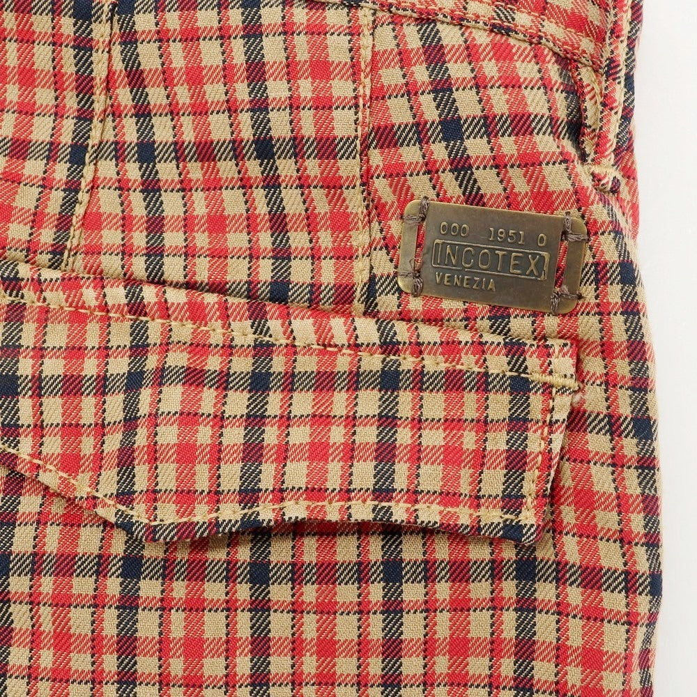 【中古】インコテックス スラックス INCOTEX SLACKS リネンコットン チェック ショートパンツ レッドxベージュ【 35 】【 状態ランクB 】【 メンズ 】