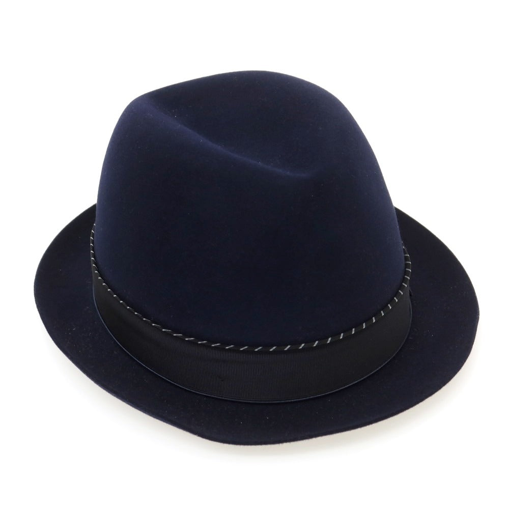 【中古】ボルサリーノ Borsalino ビーバー 中折れハット ネイビー【 60 】【 状態ランクA 】【 メンズ 】
