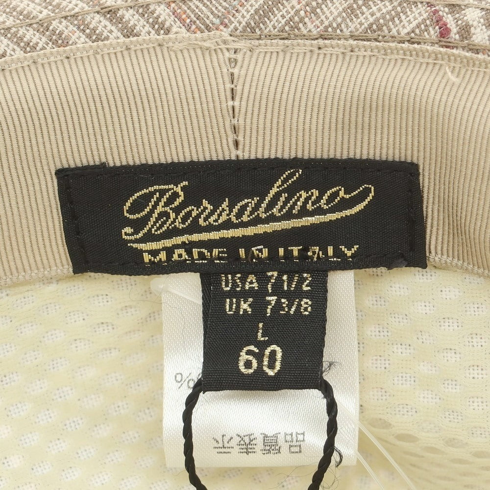 【中古】【未使用】ボルサリーノ Borsalino リネン チェック ハット ベージュ【 60 】【 状態ランクS 】【 メンズ 】