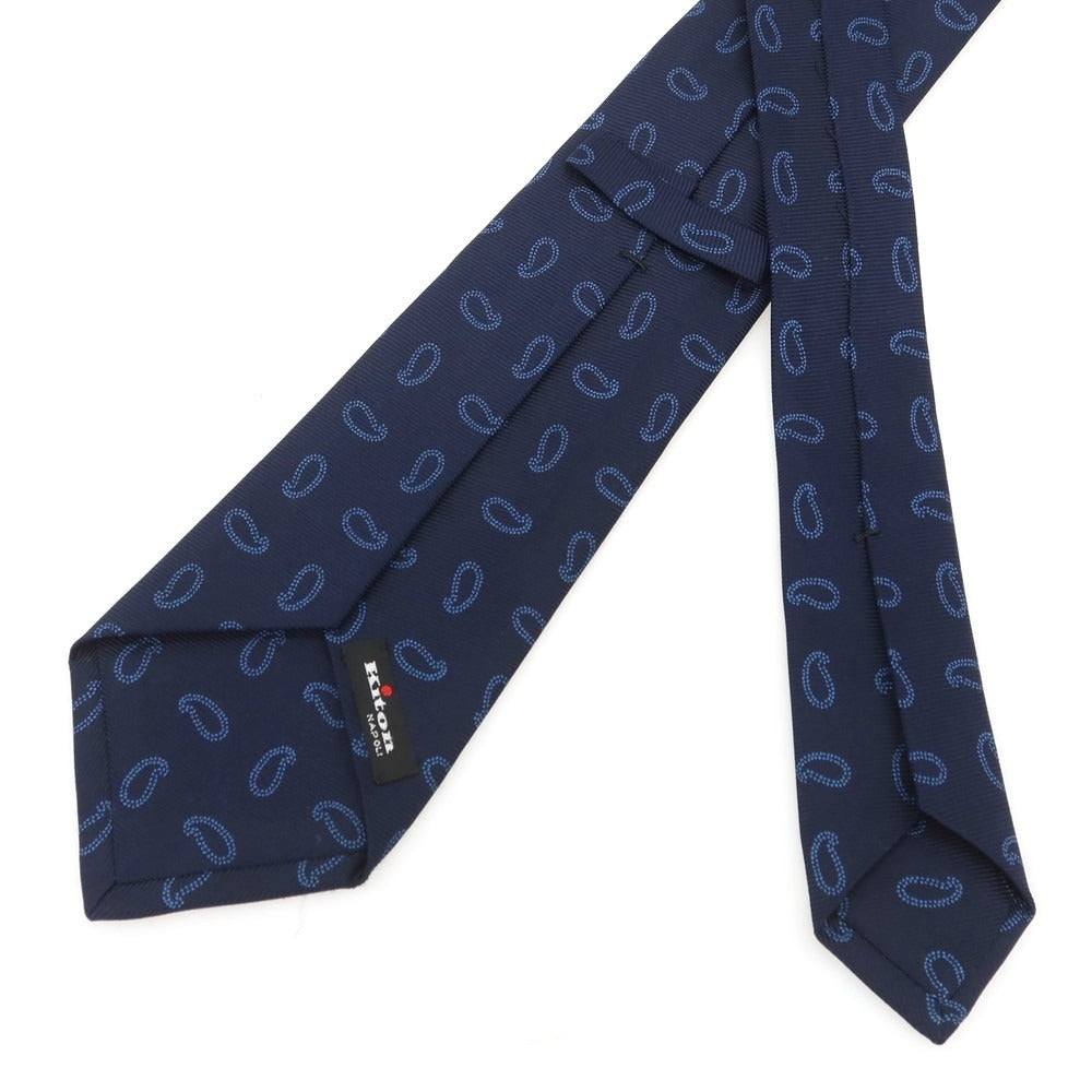 [Used] Kiton Quattro Pieghe Silk Paisley Small Pattern Necktie Navy x Blue [Condition Rank B] [Men&