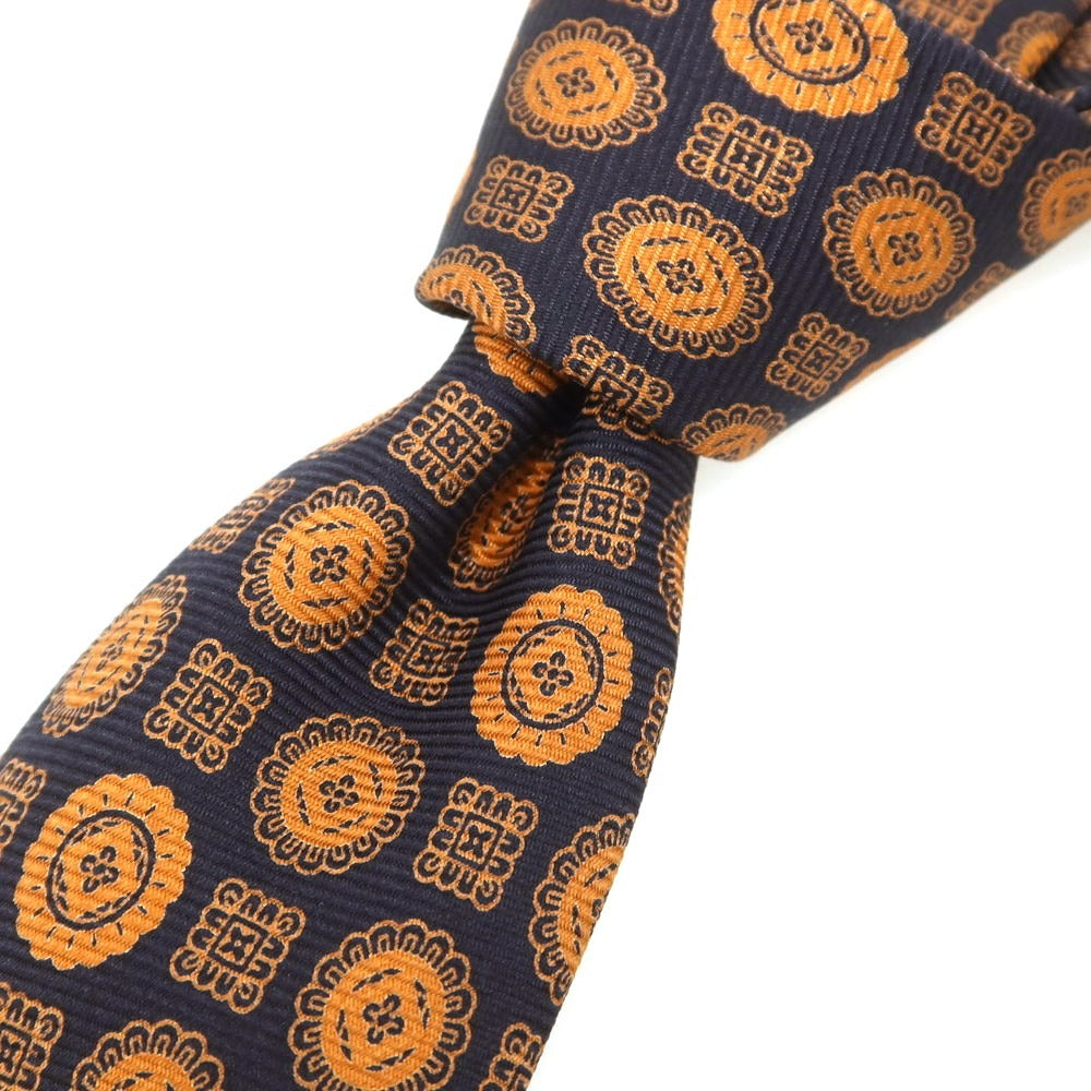 [Used] Kiton Quattro Pieghe Silk Small Pattern Necktie Dark Navy x Orange [Condition Rank A] [Men&