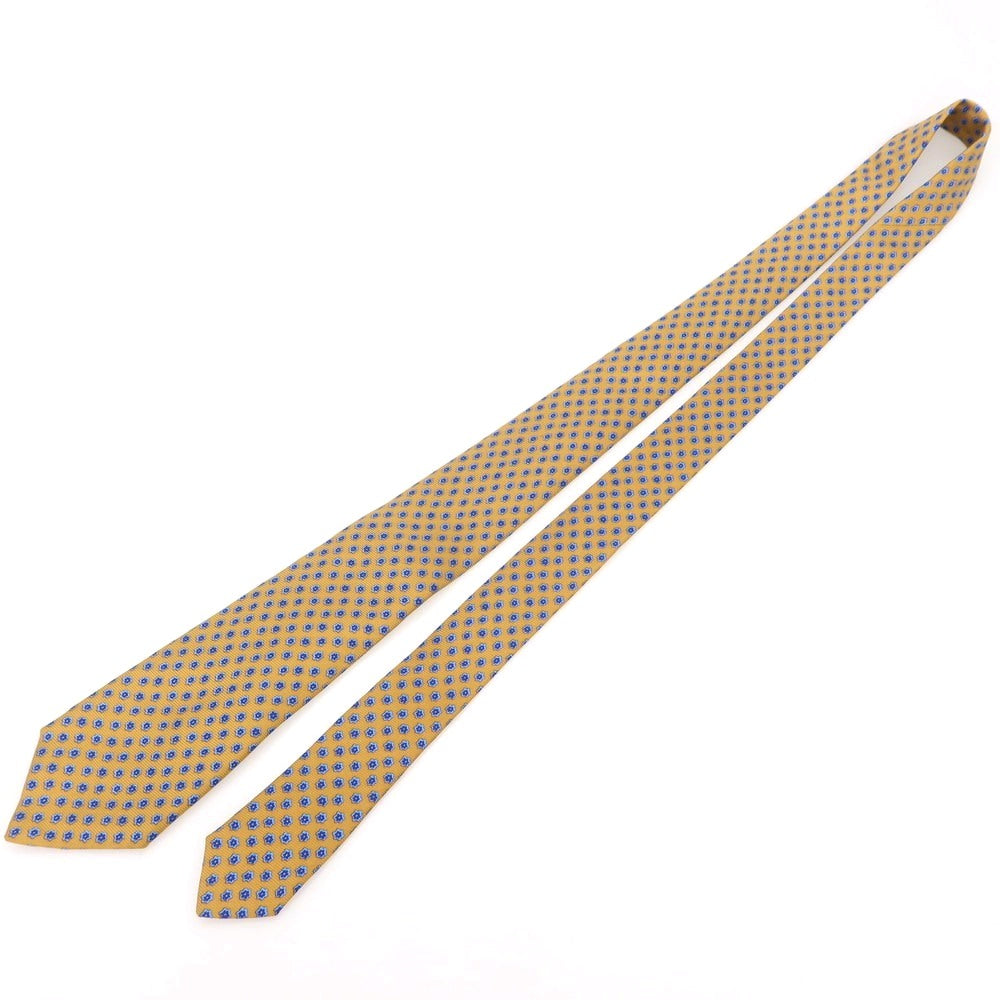 [Used] Kiton Quattro Pieghe Silk Small Pattern Necktie Yellow Ochre x Navy [Condition Rank A] [Men&