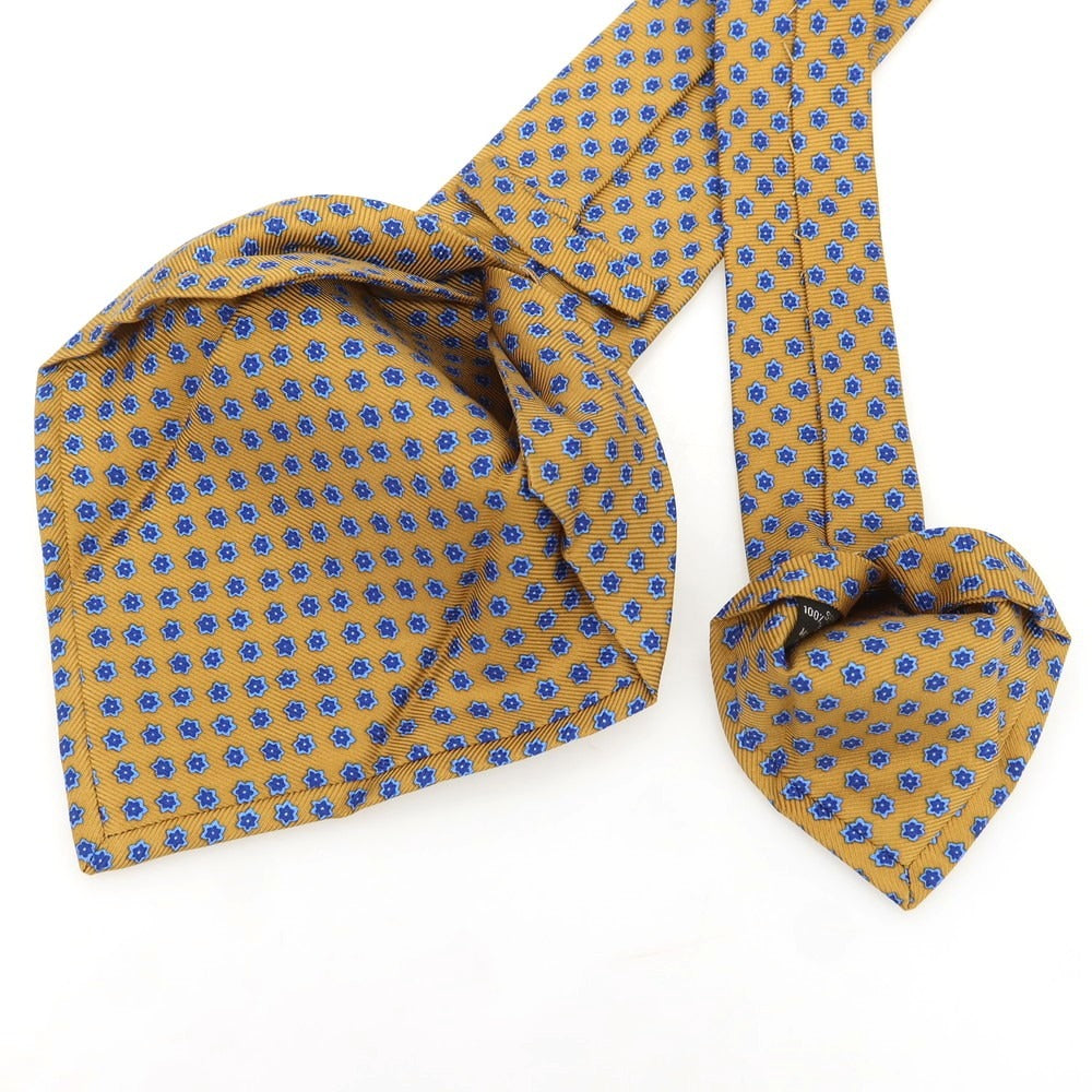 [Used] Kiton Quattro Pieghe Silk Small Pattern Necktie Yellow Ochre x Navy [Condition Rank A] [Men&