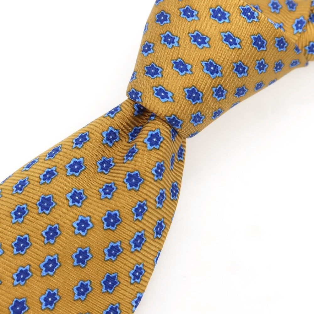 [Used] Kiton Quattro Pieghe Silk Small Pattern Necktie Yellow Ochre x Navy [Condition Rank A] [Men&