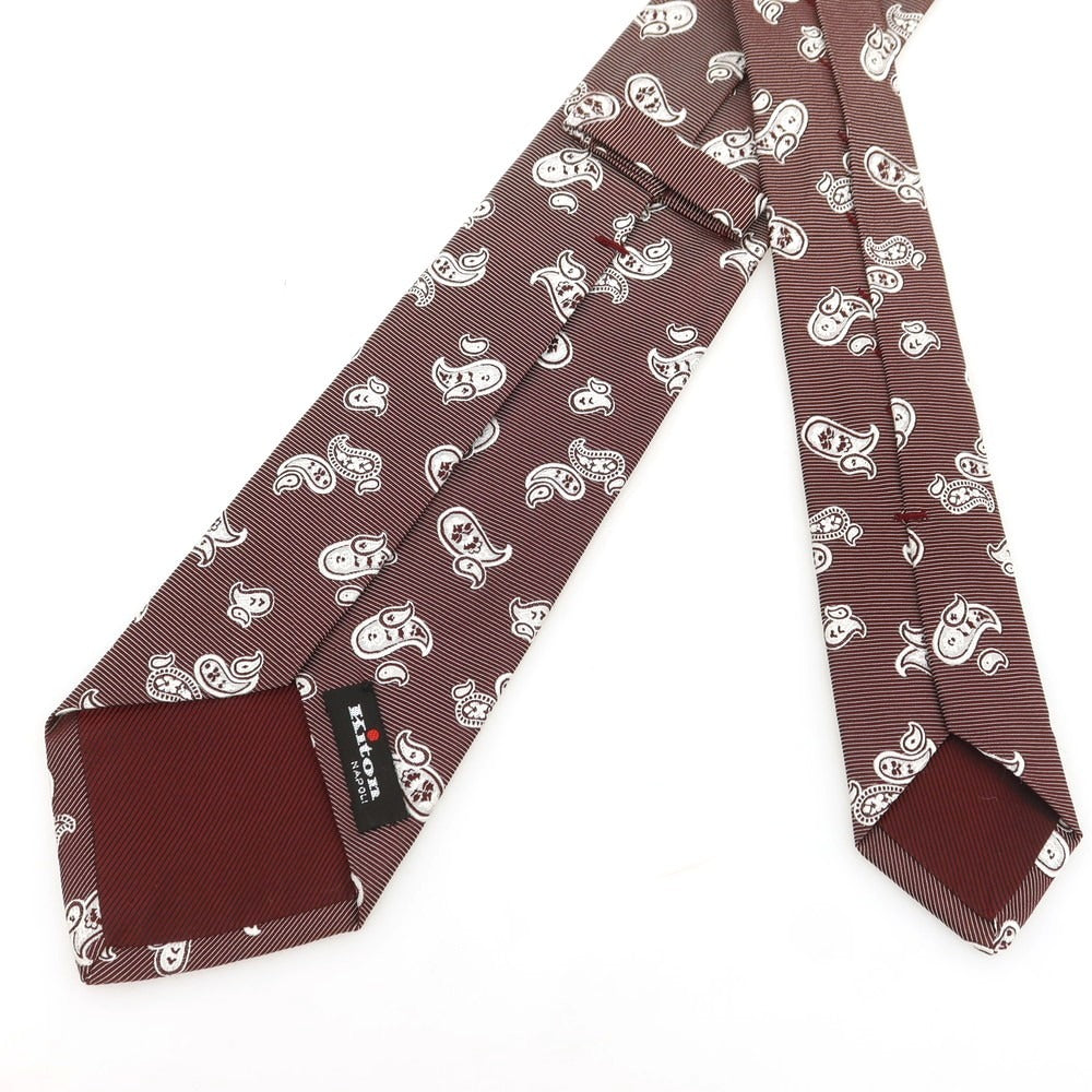 [Used] Kiton Quattro Pieghe Silk Paisley Tie Bordeaux x White [Condition Rank B] [Men&
