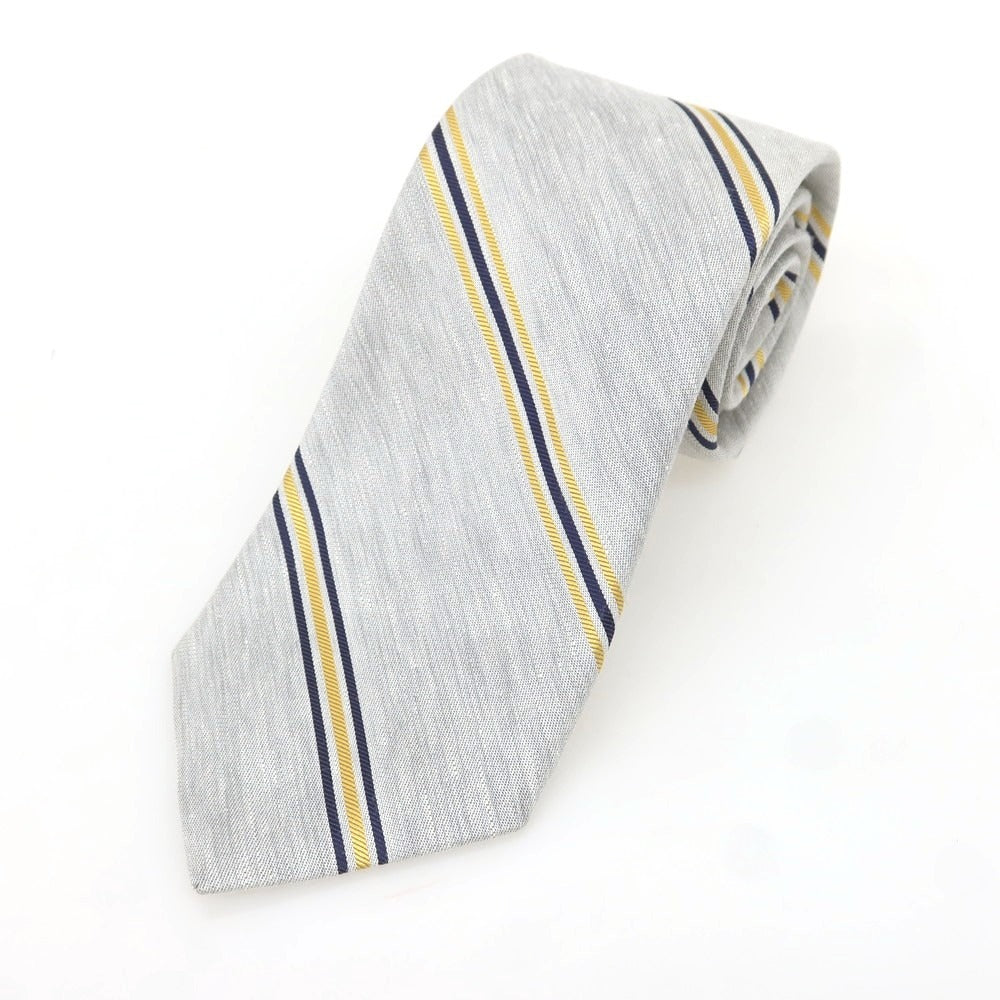 [Used] Nicky Linen Silk Striped Necktie Light Gray x Yellow [Condition Rank A] [Men&