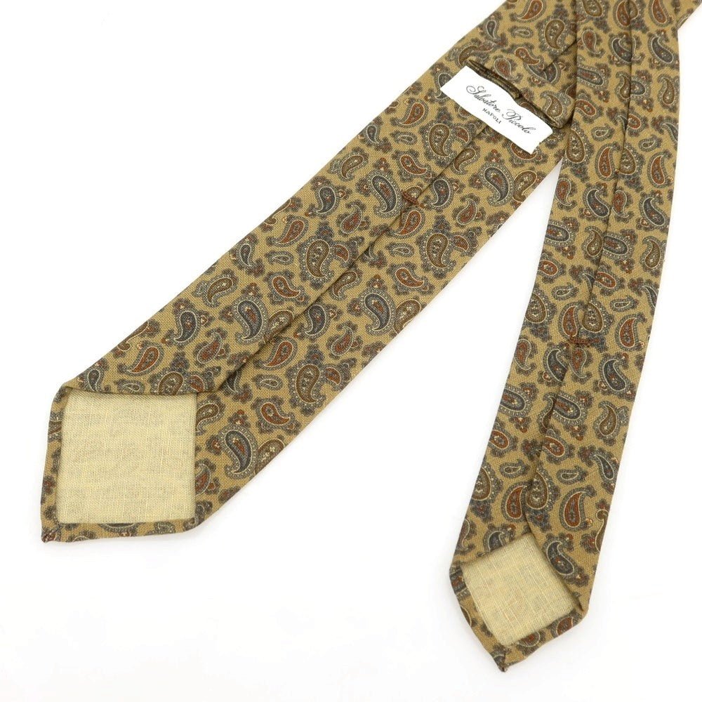 [Used] Salvatore Piccolo Linen Paisley Pattern Necktie Khaki [Condition Rank B] [Men&