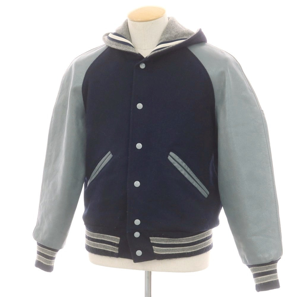 【中古】デロング Delong ウール×レザー スタジャン ネイビーxグレー【 34 】【 状態ランクC 】【 メンズ 】