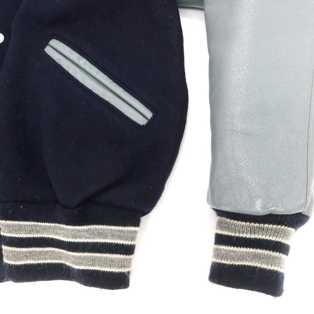 【中古】デロング Delong ウール×レザー スタジャン ネイビーxグレー【 34 】【 状態ランクC 】【 メンズ 】