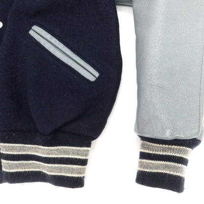 【中古】デロング Delong ウール×レザー スタジャン ネイビーxグレー【 34 】【 状態ランクC 】【 メンズ 】