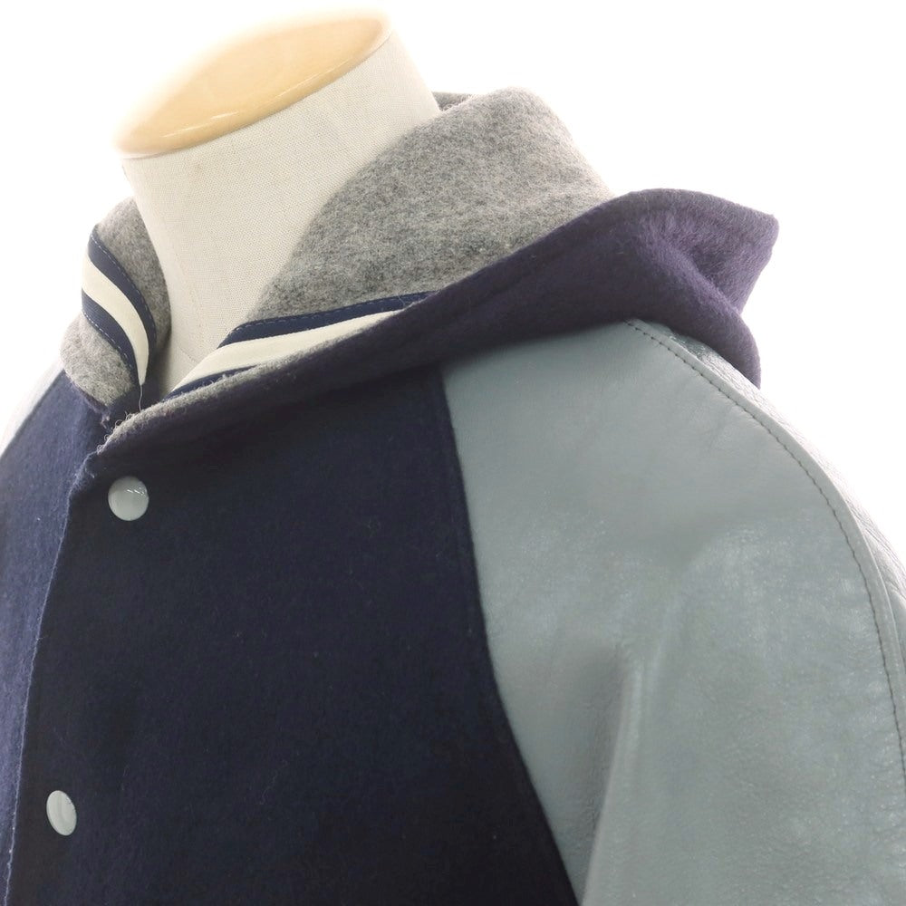 【中古】デロング Delong ウール×レザー スタジャン ネイビーxグレー【 34 】【 状態ランクC 】【 メンズ 】