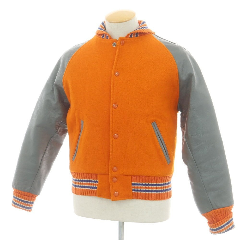 【中古】ティーエム アスレチックス TM ATHLETICS ウール×レザー 中綿入り スタジャン オレンジxグレー【 36 】【 状態ランクC 】【 メンズ 】