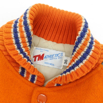 【中古】ティーエム アスレチックス TM ATHLETICS ウール×レザー 中綿入り スタジャン オレンジxグレー【 36 】【 状態ランクC 】【 メンズ 】