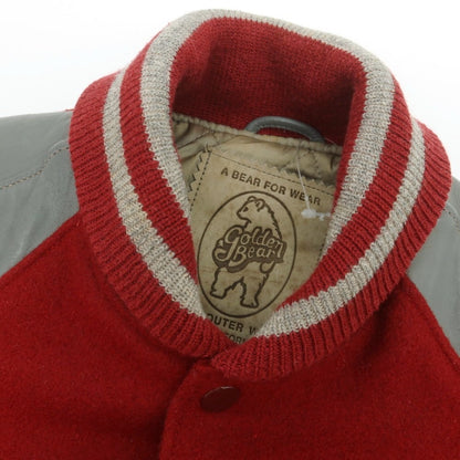 【中古】ゴールデンベア Golden Bear ウール×レザー 中綿入り スタジャン レッドxグレー【 XS 】【 状態ランクC 】【 メンズ 】