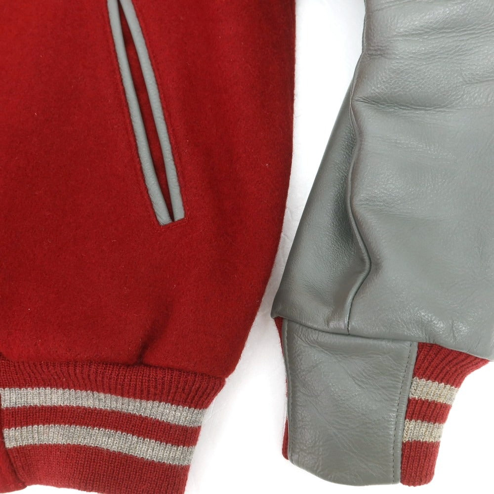 【中古】ゴールデンベア Golden Bear ウール×レザー 中綿入り スタジャン レッドxグレー【 XS 】【 状態ランクC 】【 メンズ 】