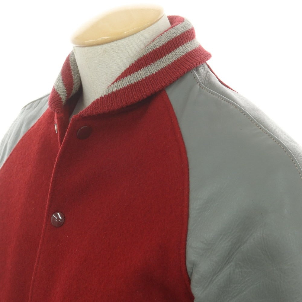 【中古】ゴールデンベア Golden Bear ウール×レザー 中綿入り スタジャン レッドxグレー【 XS 】【 状態ランクC 】【 メンズ 】