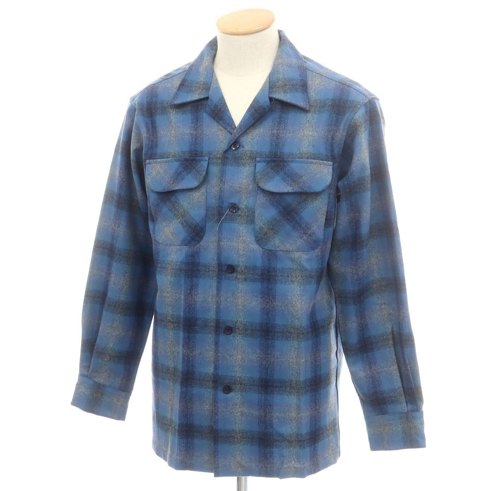 【中古】【未使用】ペンドルトン PENDLETON BOARD SHIRT バージンウール チェック オープンカラー カジュアルシャツ ブルーxグレー×ネイビー【 S 】【 状態ランクS 】【 メンズ 】