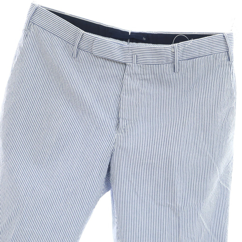 [Used] INCOTEX Cotton Seersucker Striped Casual Slacks Pants Blue x White [50] [Condition Rank B] [Men&