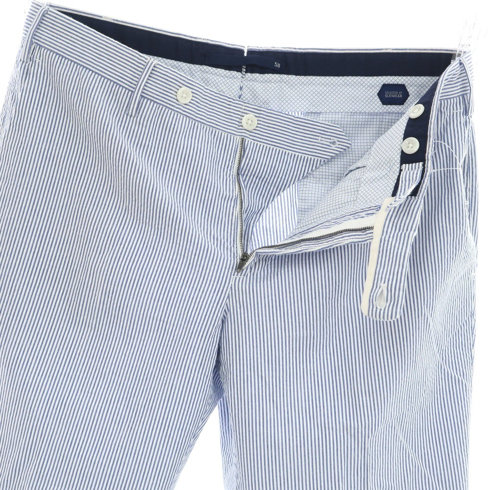 [Used] INCOTEX Cotton Seersucker Striped Casual Slacks Pants Blue x White [50] [Condition Rank B] [Men&