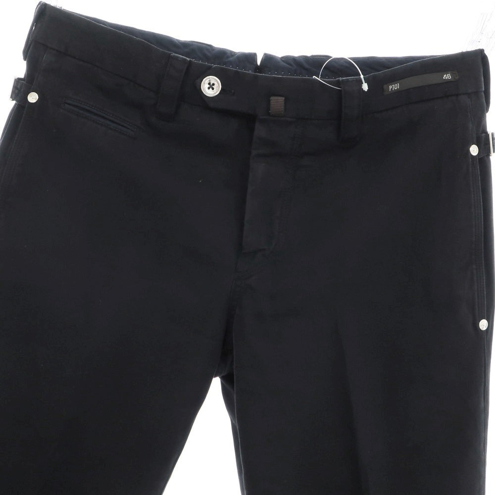 【中古】ピーティーゼロウーノ PT01 SILVERCHINO ストレッチ コットン カジュアルスラックスパンツ ブラックネイビー【 46 】【 状態ランクB 】【 メンズ 】
