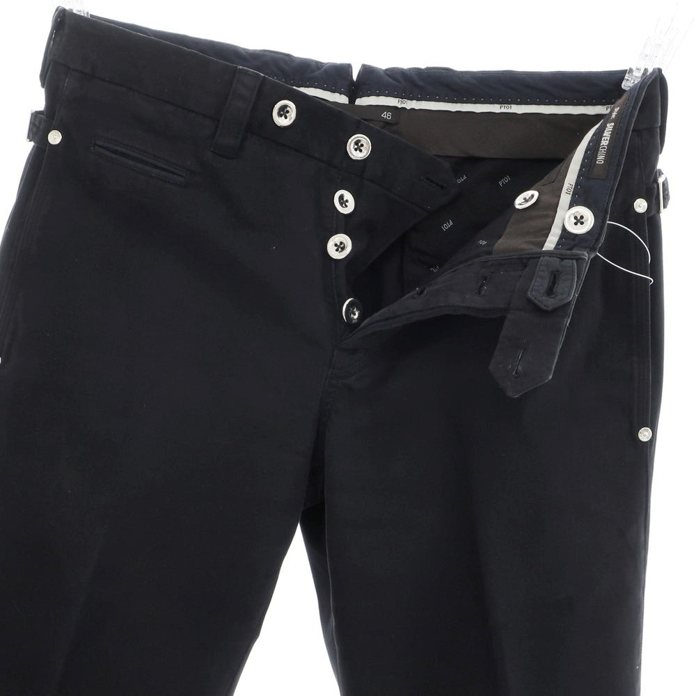 【中古】ピーティーゼロウーノ PT01 SILVERCHINO ストレッチ コットン カジュアルスラックスパンツ ブラックネイビー【 46 】【 状態ランクB 】【 メンズ 】