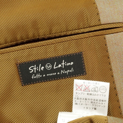 【中古】スティレ ラティーノ STILE LATINO ヘリンボーン織ウール 3つボタンスーツ オリーブグリーン系xオレンジブラウン【 48 Drop8R 】【 状態ランクB 】【 メンズ 】