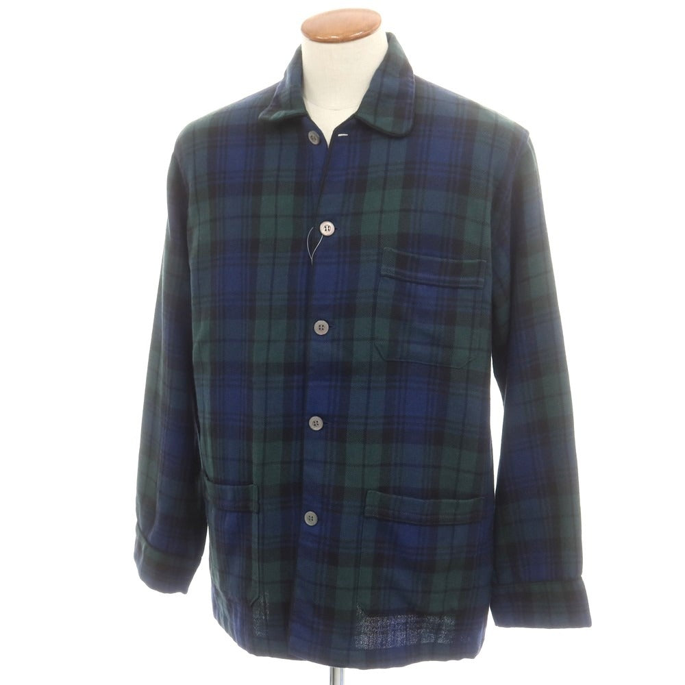 【中古】デレク ローズ Derek Rose BEAMS F別注 ウール チェック パジャマシャツ ネイビーxグリーン【 M 】【 状態ランクA 】【 メンズ 】