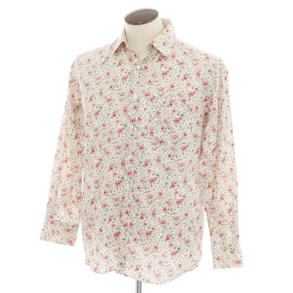 【中古】ポールスミス Paul Smith コットン ボタニカル柄 レギュラーカラー カジュアルシャツ ホワイトxピンク【 L 】【 状態ランクD 】【 メンズ 】