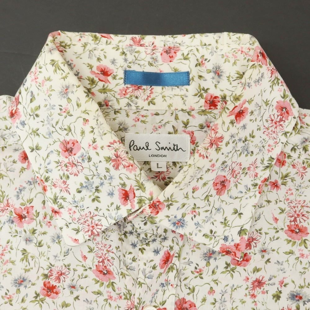 [Used] Paul Smith Cotton Botanical Pattern Regular Collar Casual Shirt White x Pink [L] [Condition Rank D] [Men&