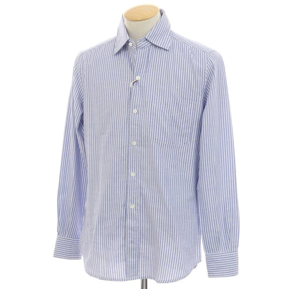 [New] Glanshirt Cotton Striped Semi-wide Collar Casual Shirt Blue x White [38] [Condition Rank N] [Men&
